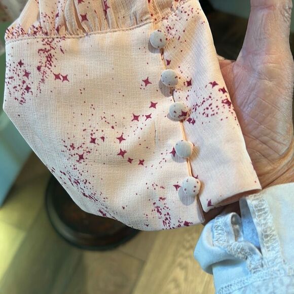 FREE PEOPLE Pink Smocked Bow Blouse XL - Picture 4 of 11